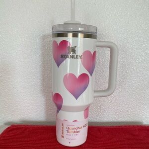 Stanley Quencher H2.0 Tumbler - White with Pink Hearts-Frost Heart Gradient 40oz